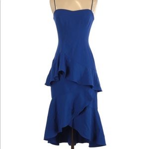 Blue ruffle tiered cocktail dress! From black halo